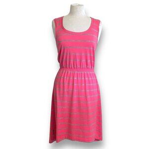 Icebreaker Womens Crush Dress Sz Small Pink Stripe 100% Merino Wool Hi Low Hem